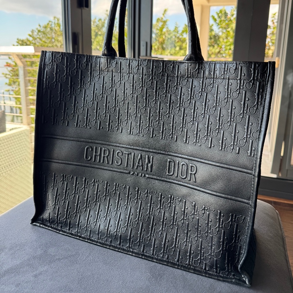 CHRISTIAN DIOR OBLIQUE CALFSKIN EMBOSSED LARGE BOOK TOTE